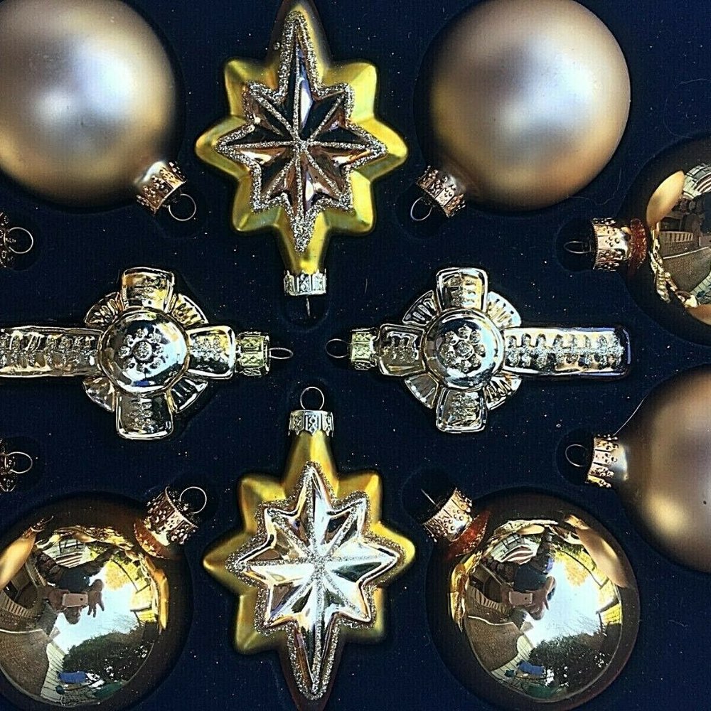 Holiday Home Glass Christmas Ornament Set Of 12 Gold Star Cross NIB opened      - Picture 7 of 9